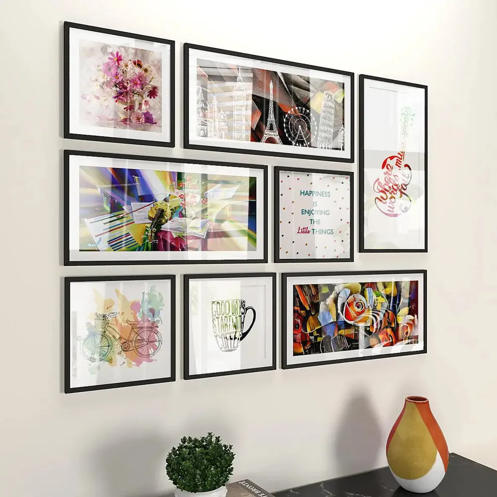 Beautiful Designer Art and Quote Collage Photo Frames Set of 8 For Office or Home