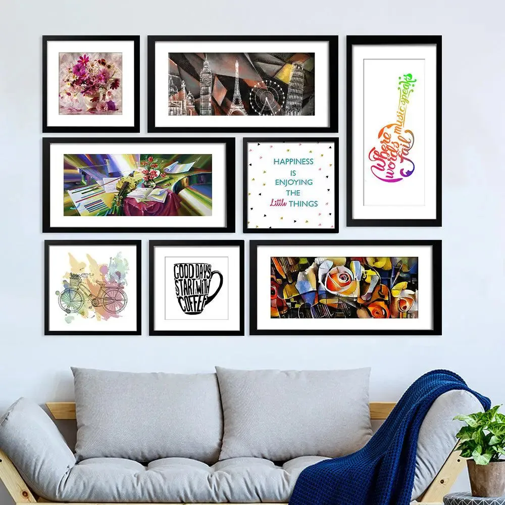 Beautiful Designer Art and Quote Collage Photo Frames Set of 8 For Office or Home
