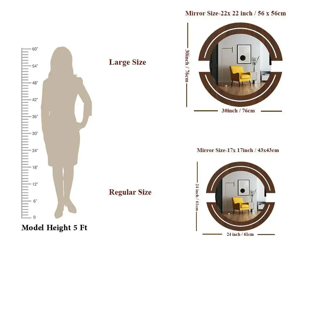 Beautiful Designer Vanity Mirror With Walnut Finish 24 inches X 24 inches
