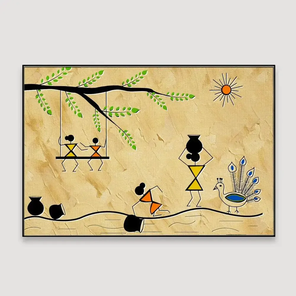 Beautiful Designs of Warli Painting Wall Hanging 61 x 41cm With Frame
