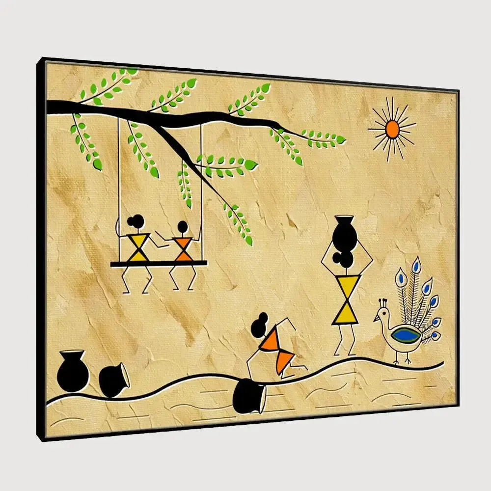 Beautiful Designs of Warli Painting Wall Hanging 61 x 41cm With Frame