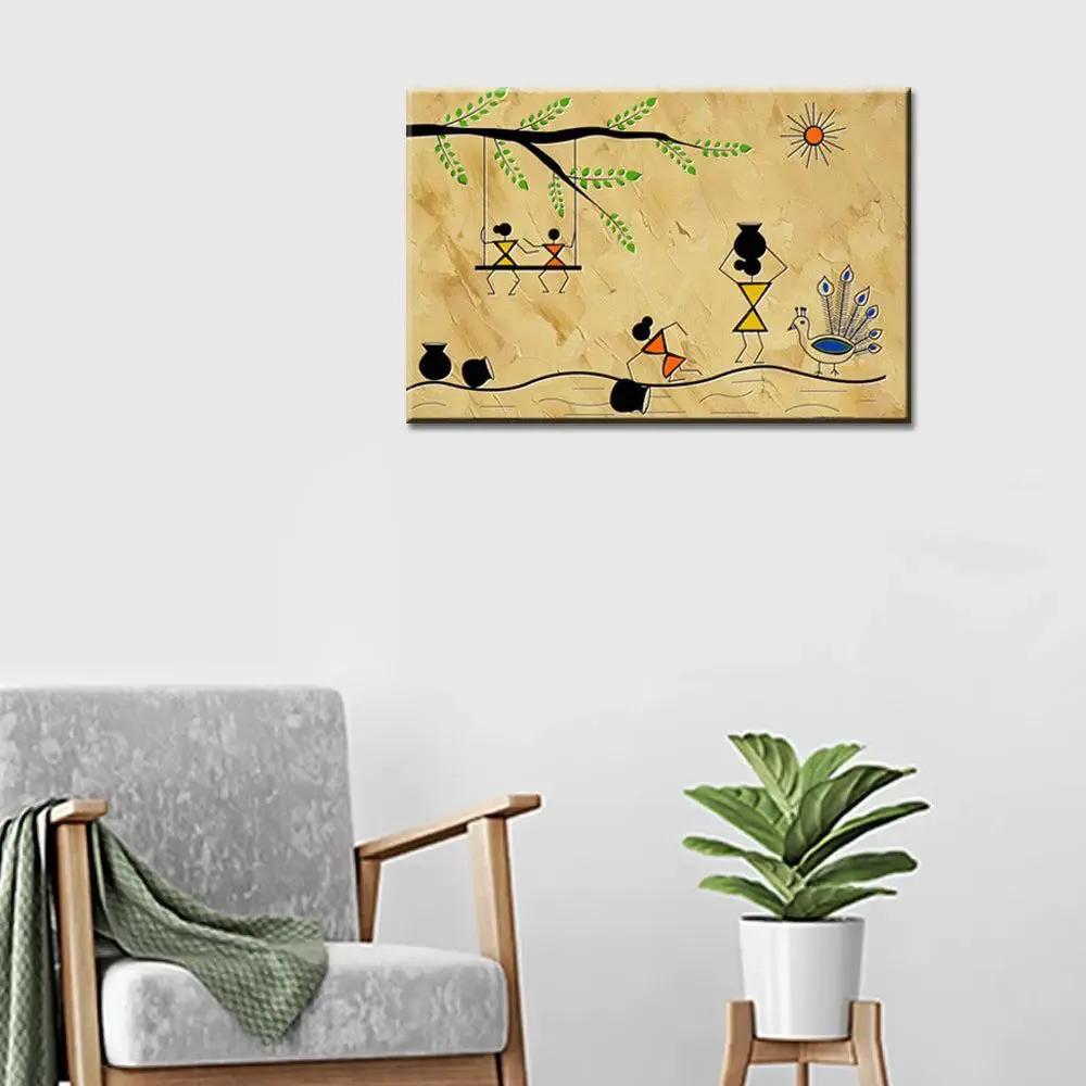 Beautiful Designs of Warli Painting Wall Hanging 61 x 41cm With Frame