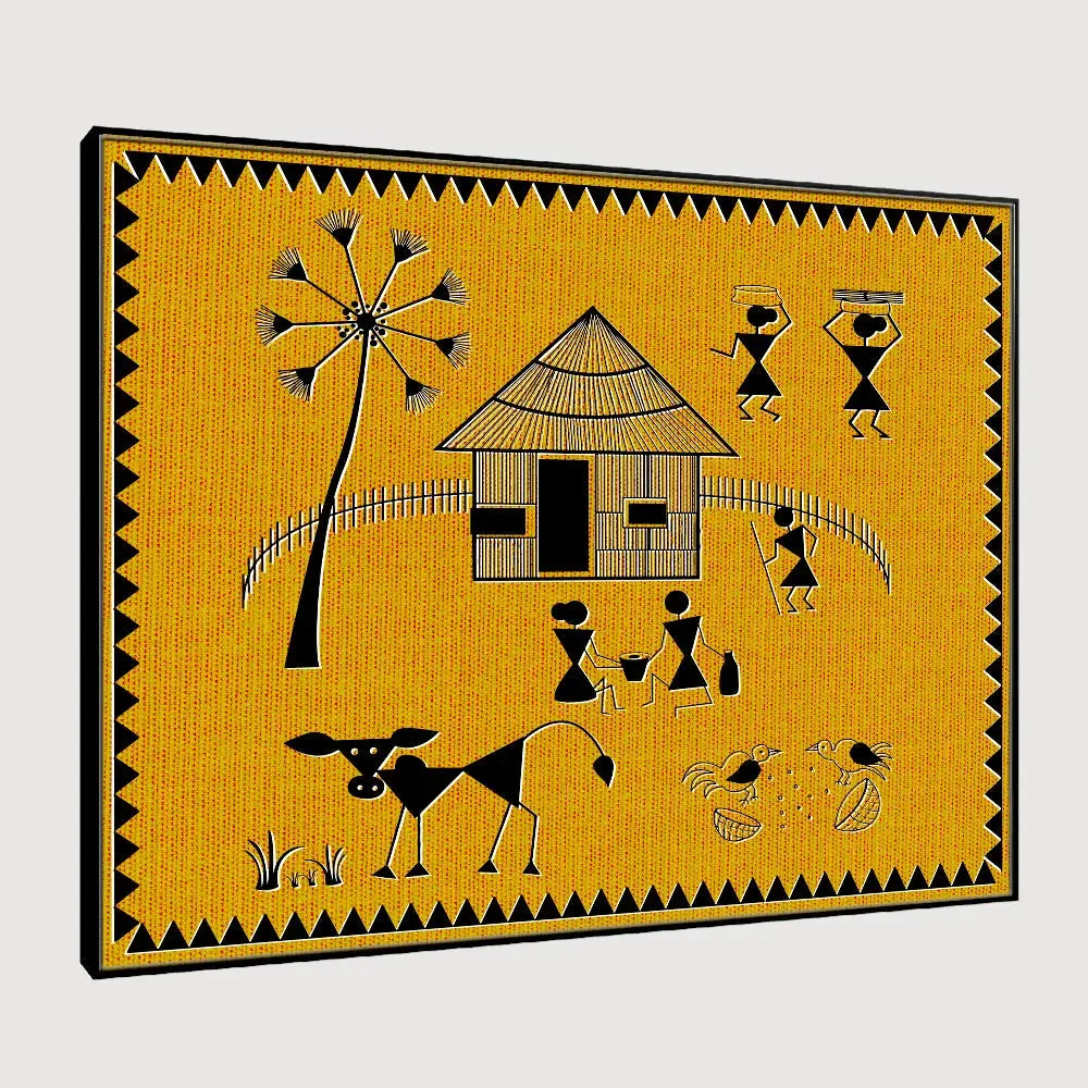 Beautiful Designs of Warli Village Painting Wall Hanging 61 x 41cm With Frame