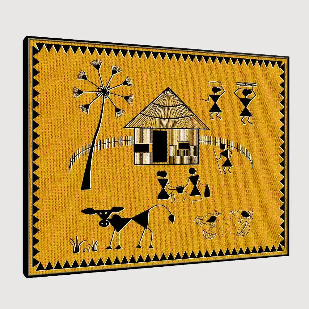 Beautiful Designs of Warli Village Painting Wall Hanging 61 x 41cm With Frame