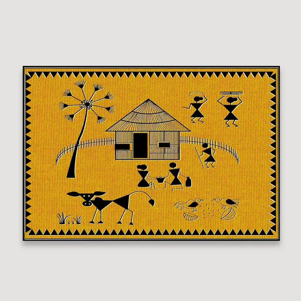 Beautiful Designs of Warli Village Painting Wall Hanging 61 x 41cm With Frame