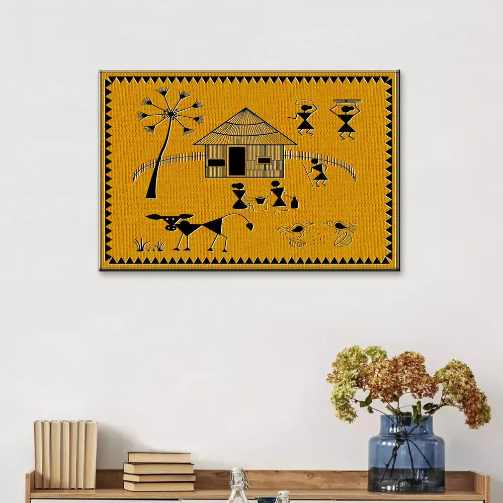 Beautiful Designs of Warli Village Painting Wall Hanging 61 x 41cm With Frame
