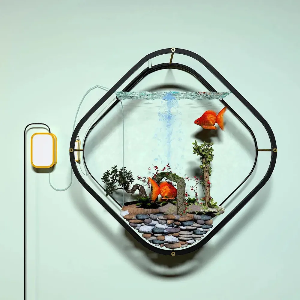 Beautiful Diamond Shaped Transparent Wall Aquarium/Terrarium With Air Pump