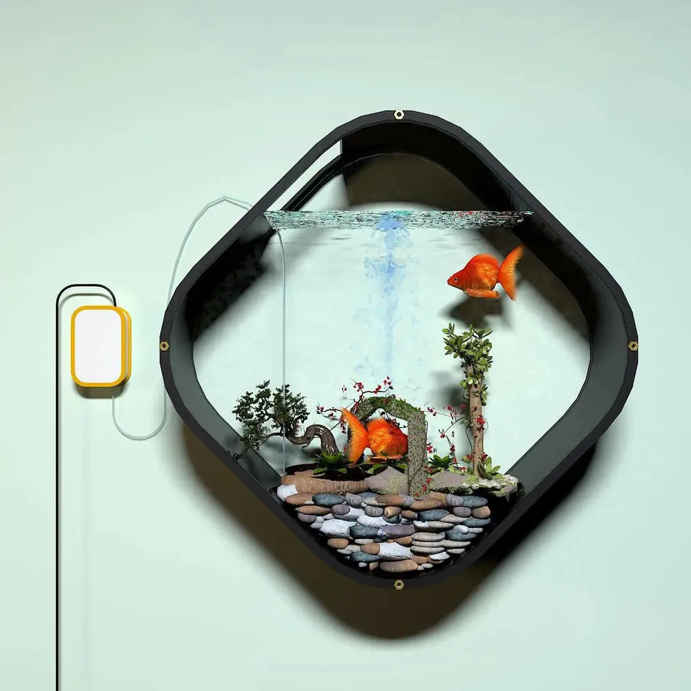 Beautiful Diamond Shaped Wall Aquarium / Terrarium With Air Pump