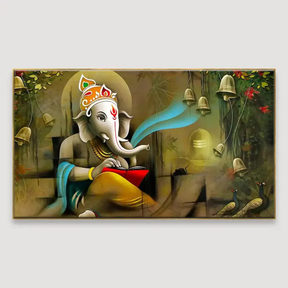 Beautiful Divine Ganesha Canvas Wall Painting With Frame