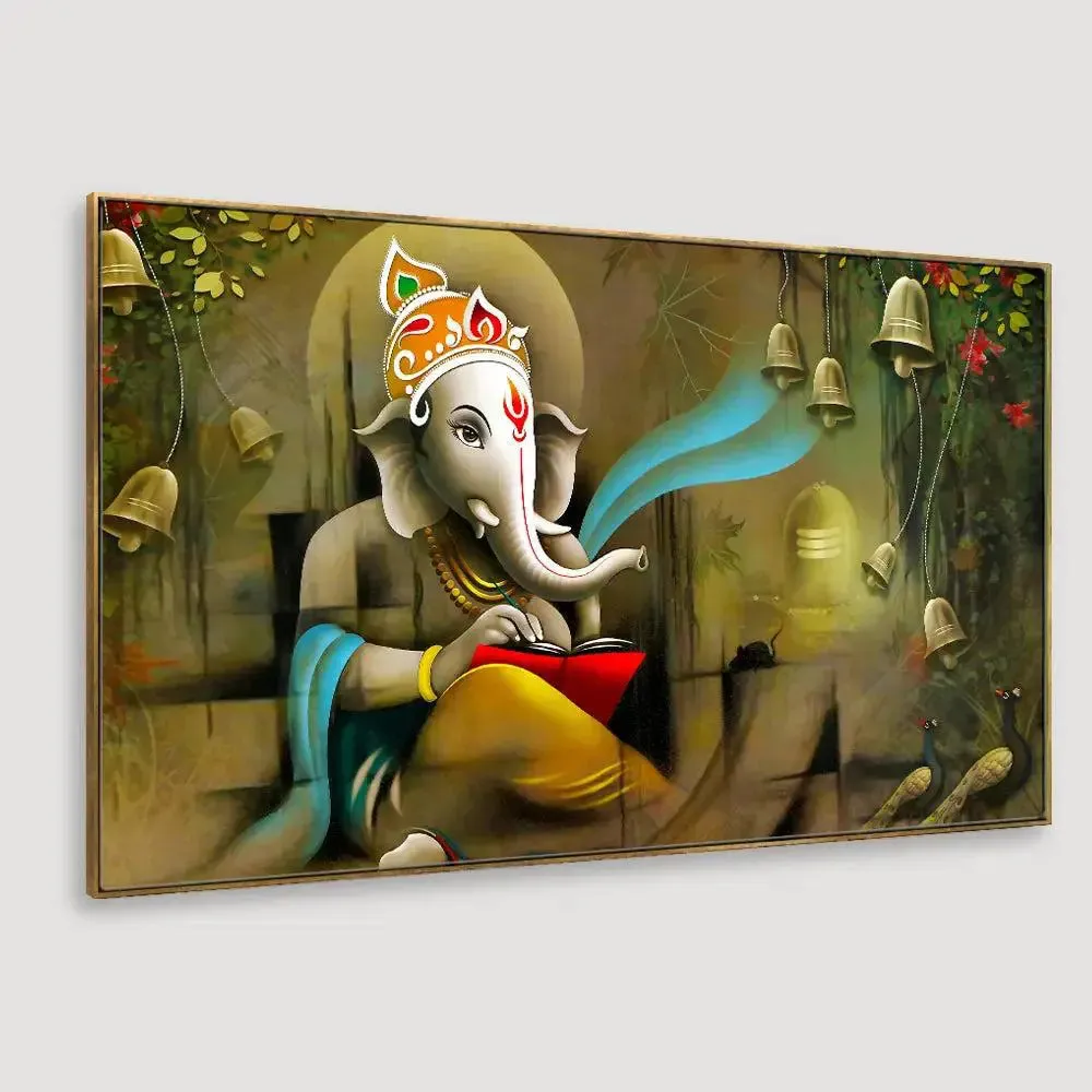 Beautiful Divine Ganesha Canvas Wall Painting With Frame