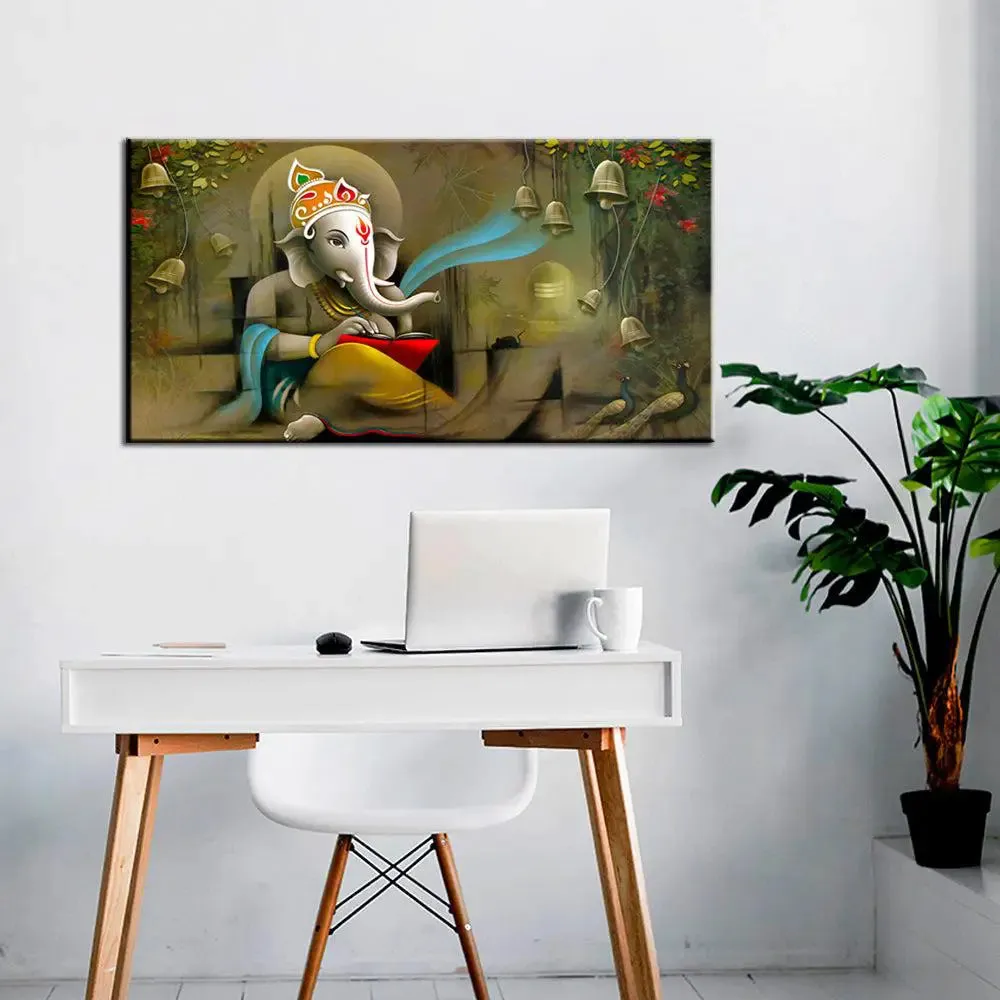 Beautiful Divine Ganesha Canvas Wall Painting With Frame