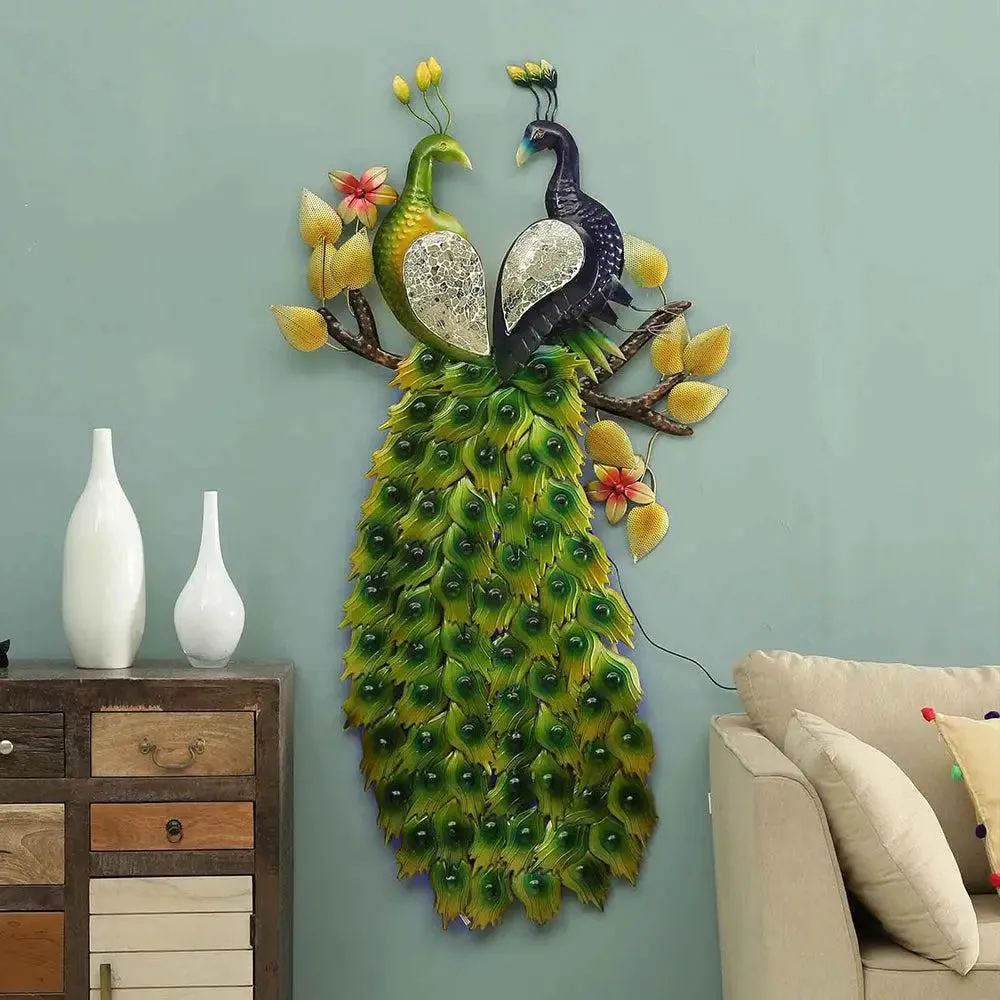 Beautiful Double Peacock Backlit Metal Wall Art for Living Room