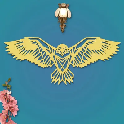Beautiful Eagle in Yellow color Design Wooden Wall Hanging,