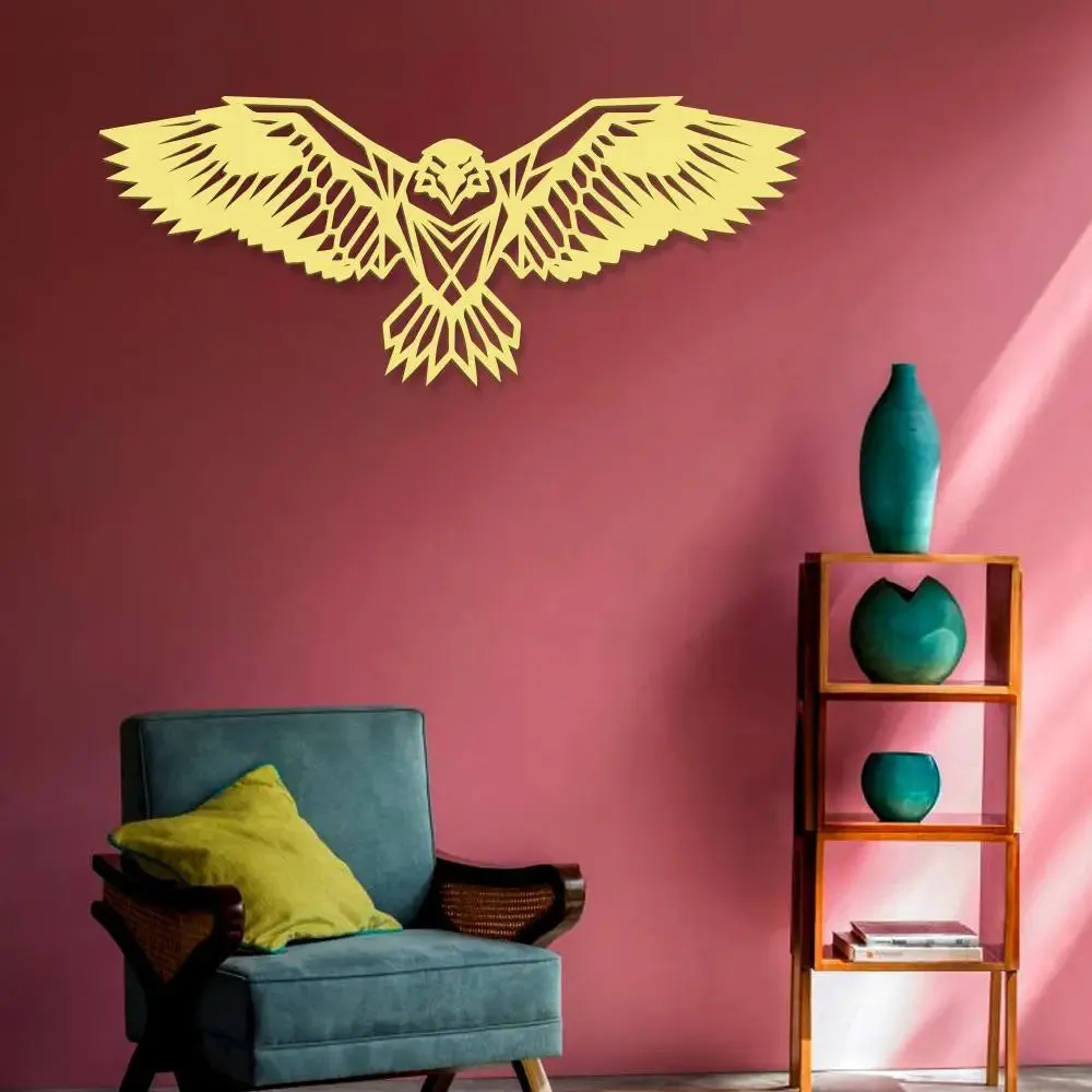 Beautiful Eagle in Yellow color Design Wooden Wall Hanging, Medium(7 inch X 18 inch)