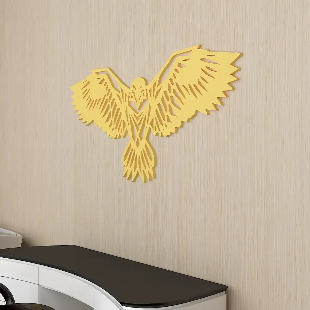 Beautiful Eagle in Yellow color Design Wooden Wall Hanging, Medium(7 inch X 18 inch)