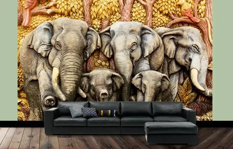 Beautiful Elephant family  / High Quality Woven  / Creates the scenery of size 12 ft x 10 ft