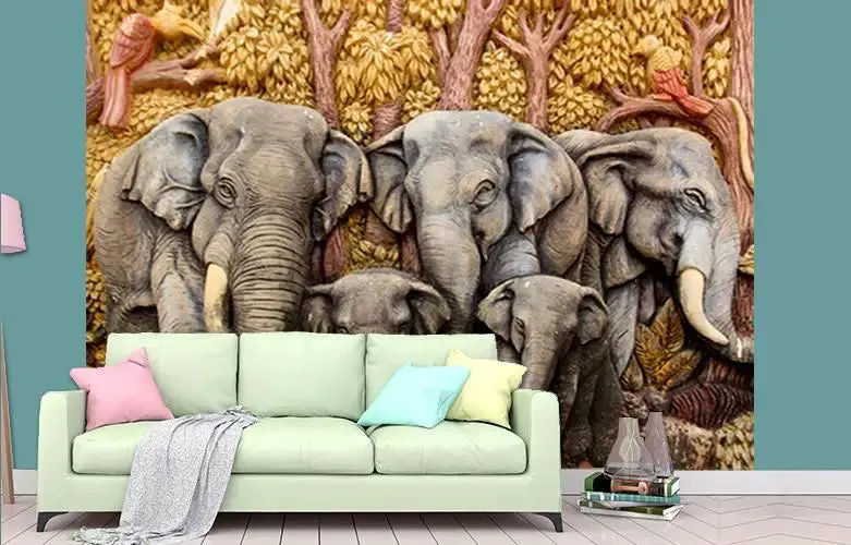 Beautiful Elephant family  / High Quality Woven  / Creates the scenery of size 12 ft x 10 ft