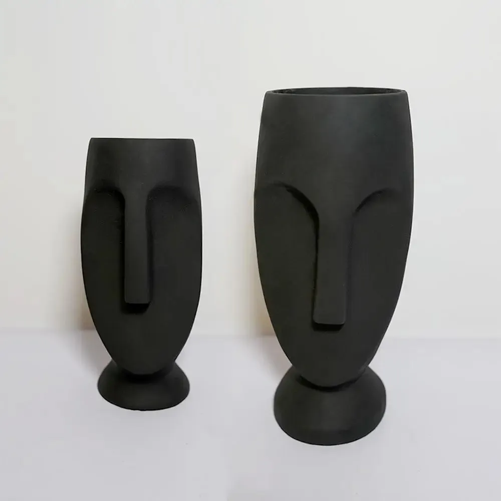 Beautiful Face Planter Set of 2 Outdoor/Indoor Vase, Black Color