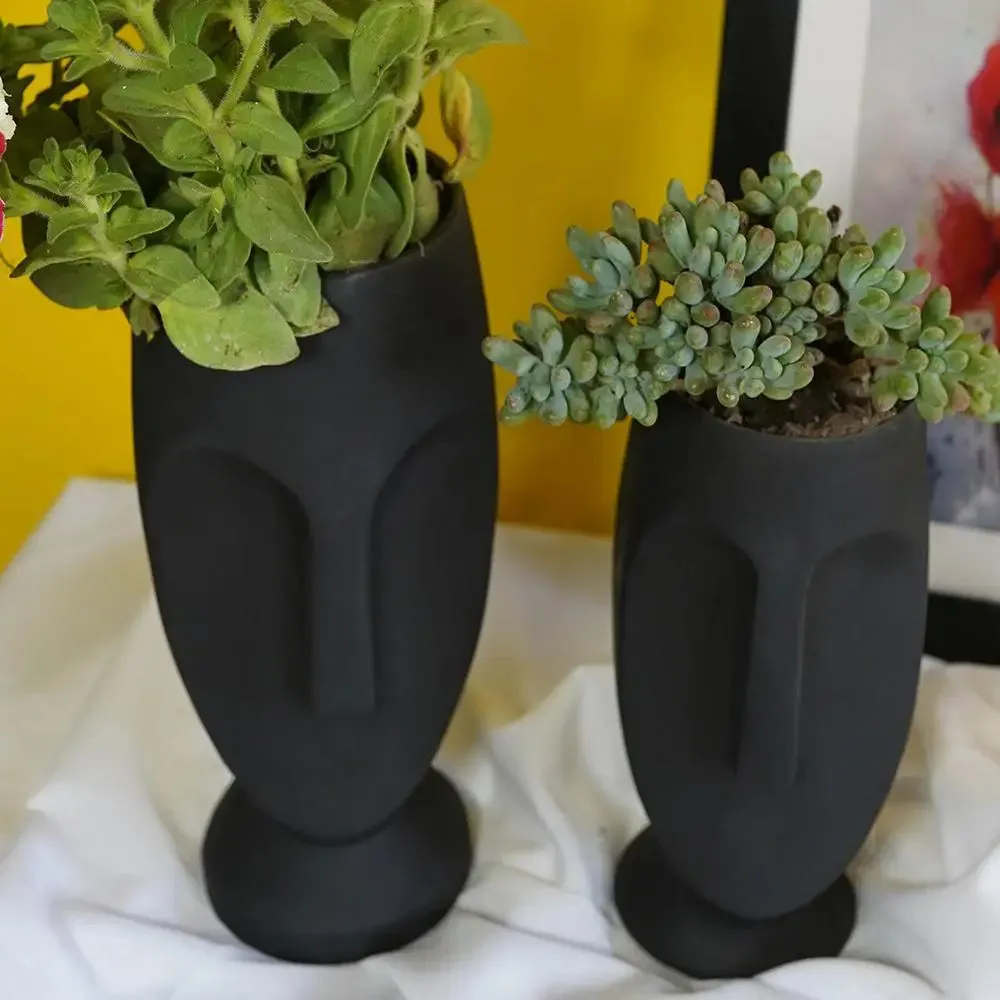 Beautiful Face Planter Set of 2 Outdoor/Indoor Vase, Black Color