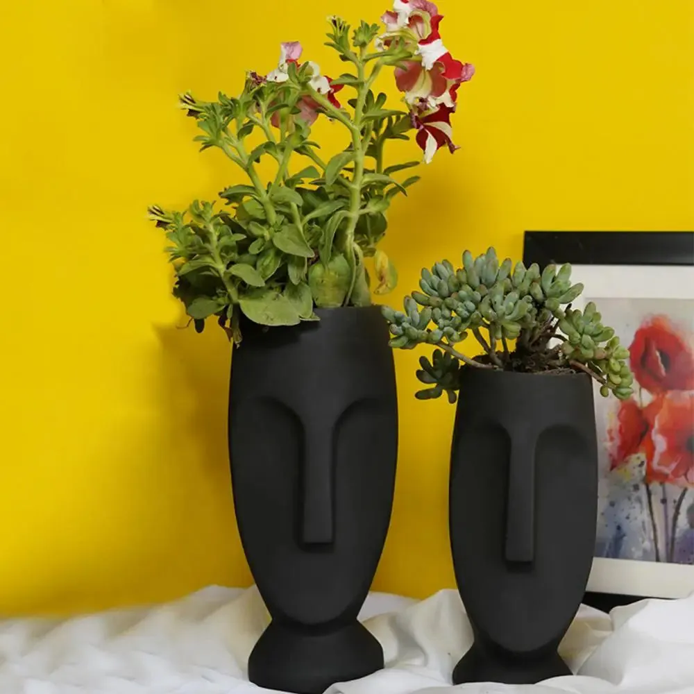 Beautiful Face Planter Set of 2 Outdoor/Indoor Vase, Black Color
