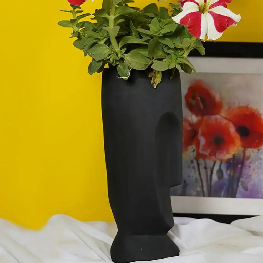 Beautiful Face Planter Set of 2 Outdoor/Indoor Vase, Black Color