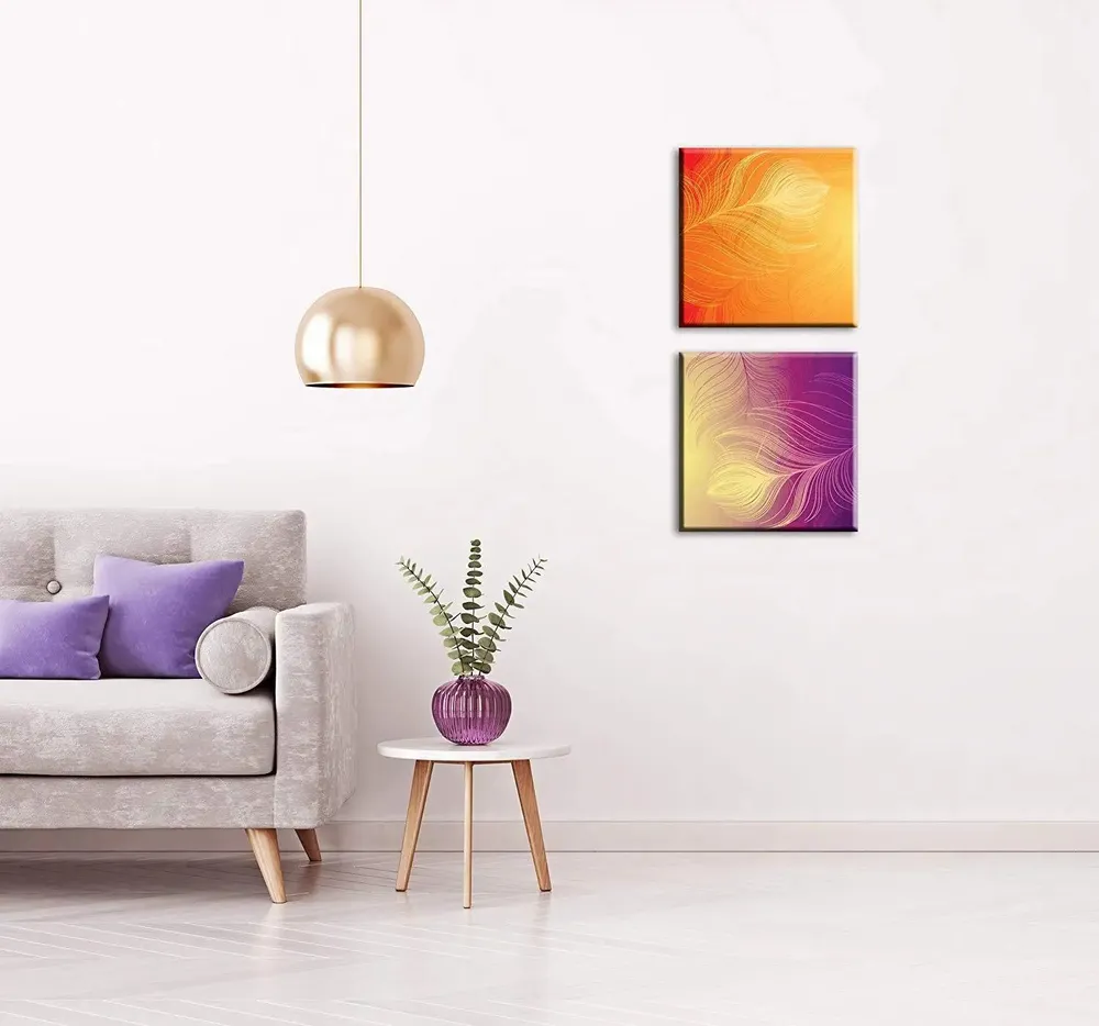 Beautiful Feather design  / 2 Pieces Canvas Print /Stretched and Framed on Wood/31cm x 41cm Each