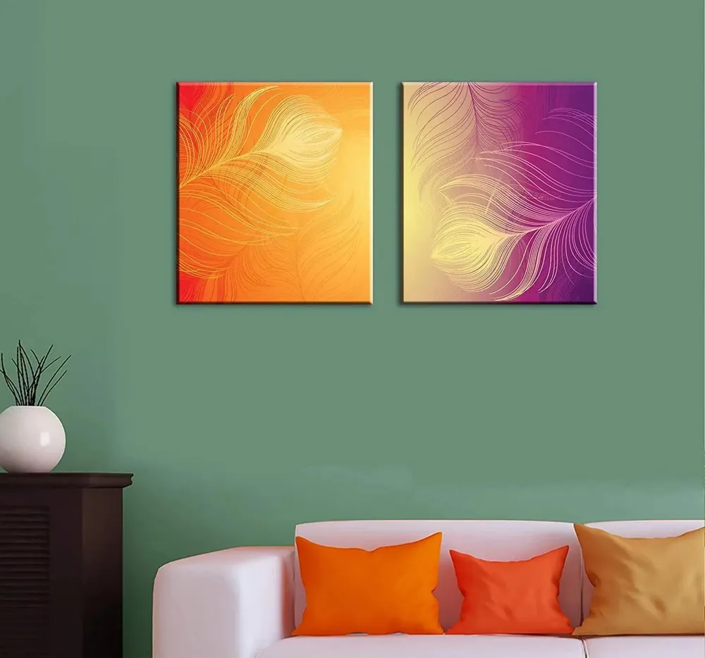 Beautiful Feather design  / 2 Pieces Canvas Print /Stretched and Framed on Wood/31cm x 41cm Each