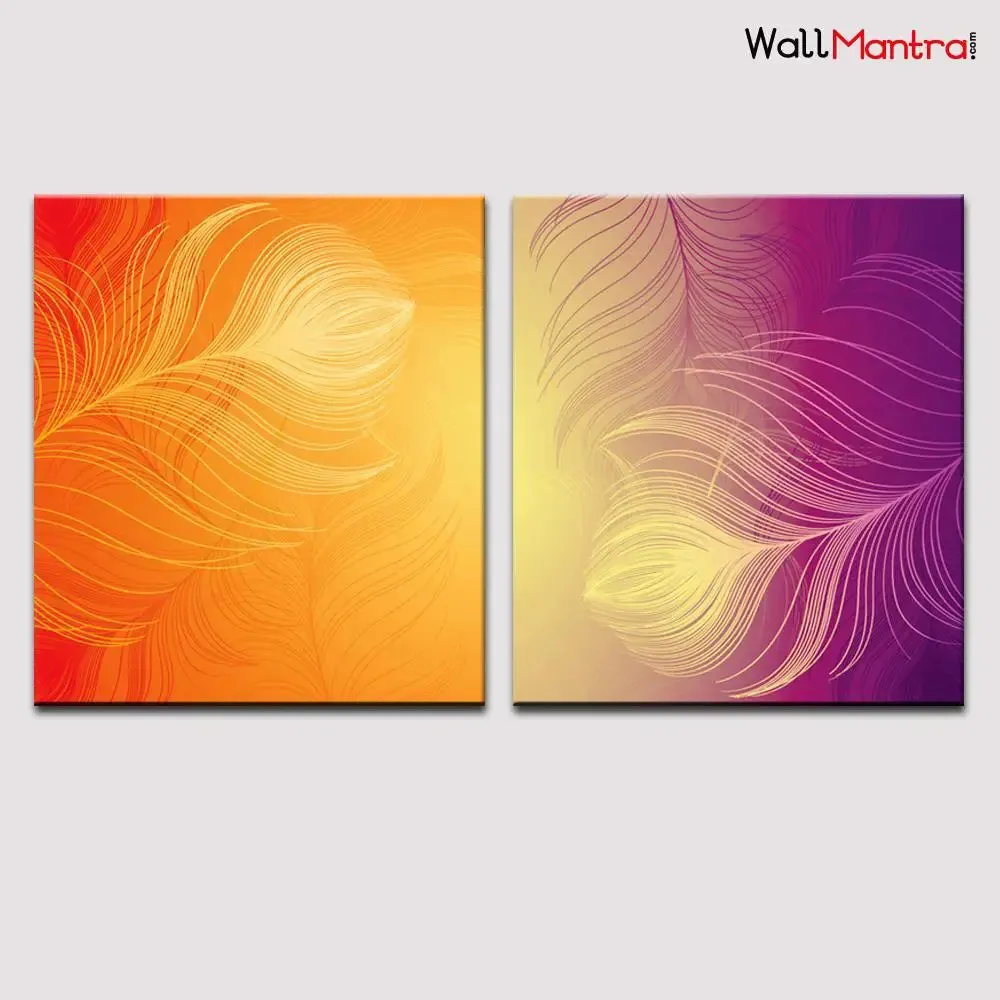 Beautiful Feather design  / 2 Pieces Canvas Print /Stretched and Framed on Wood/31cm x 41cm Each