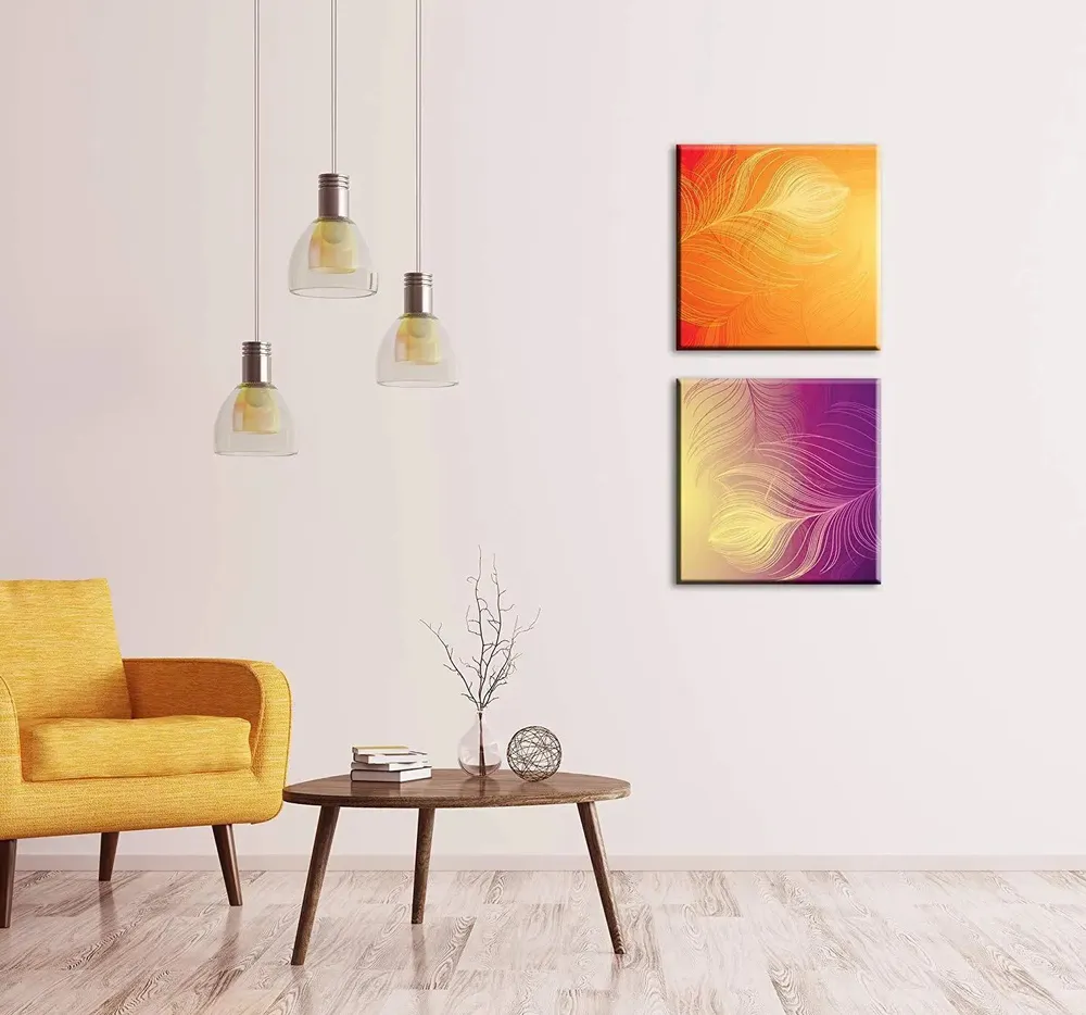 Beautiful Feather design  / 2 Pieces Canvas Print /Stretched and Framed on Wood/31cm x 41cm Each