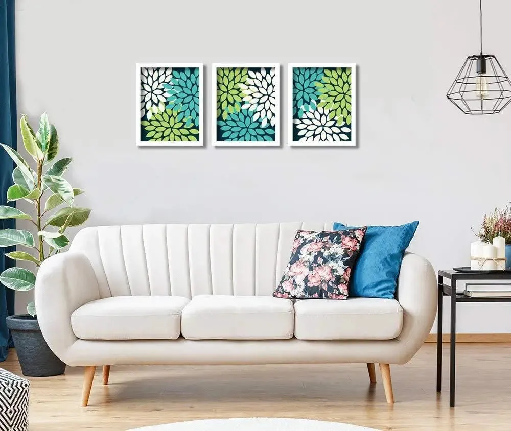 Beautiful Floral Design with White Frame, Set of 3, Frame Color: White, Size: 10 inch x 12 inch