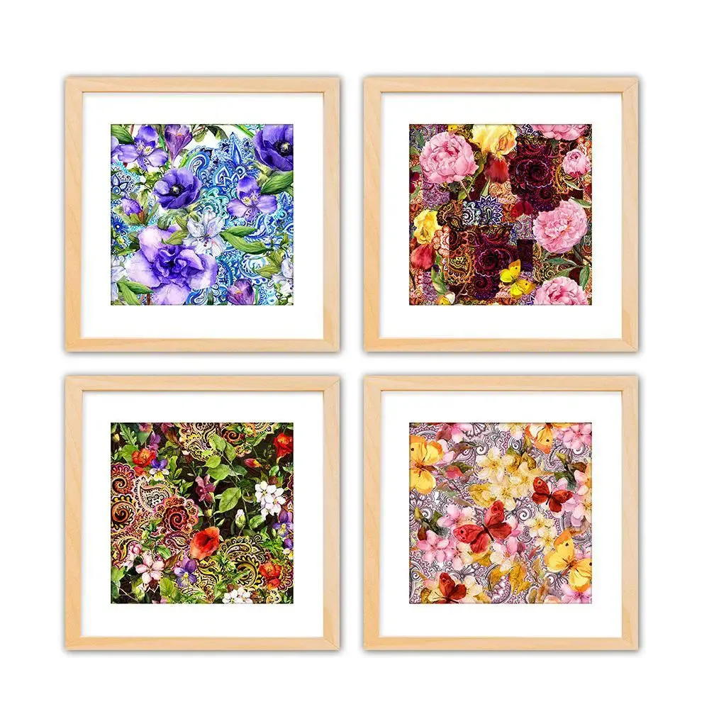 Beautiful Floral Framed Wall Painting Set of 4