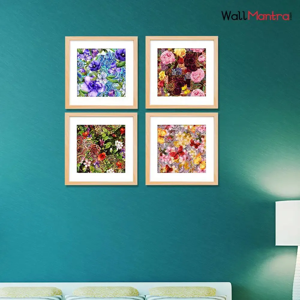 Beautiful Floral Framed Wall Painting Set of 4