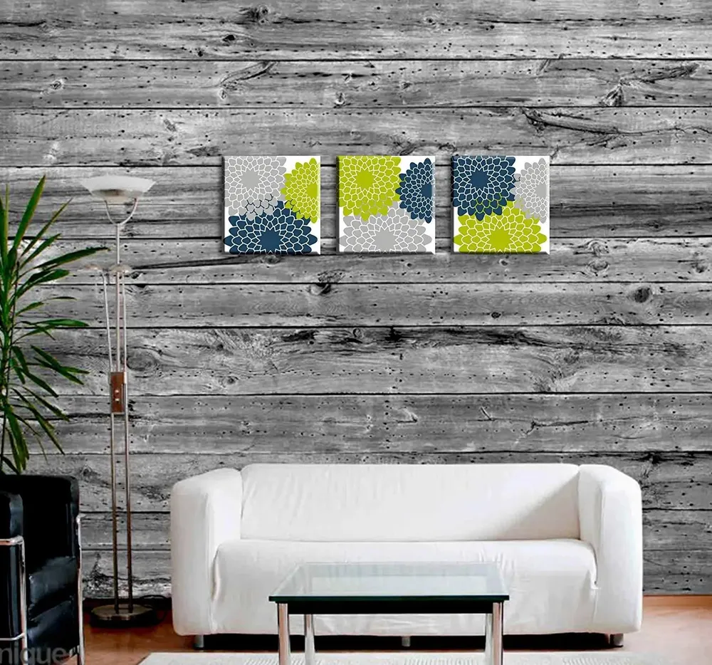 Beautiful Floral Wall Painting Stretched on Wooden Canvas, Set of 3