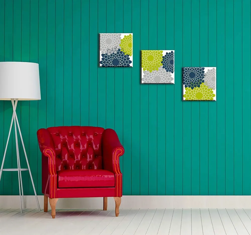 Beautiful Floral Wall Painting Stretched on Wooden Canvas, Set of 3