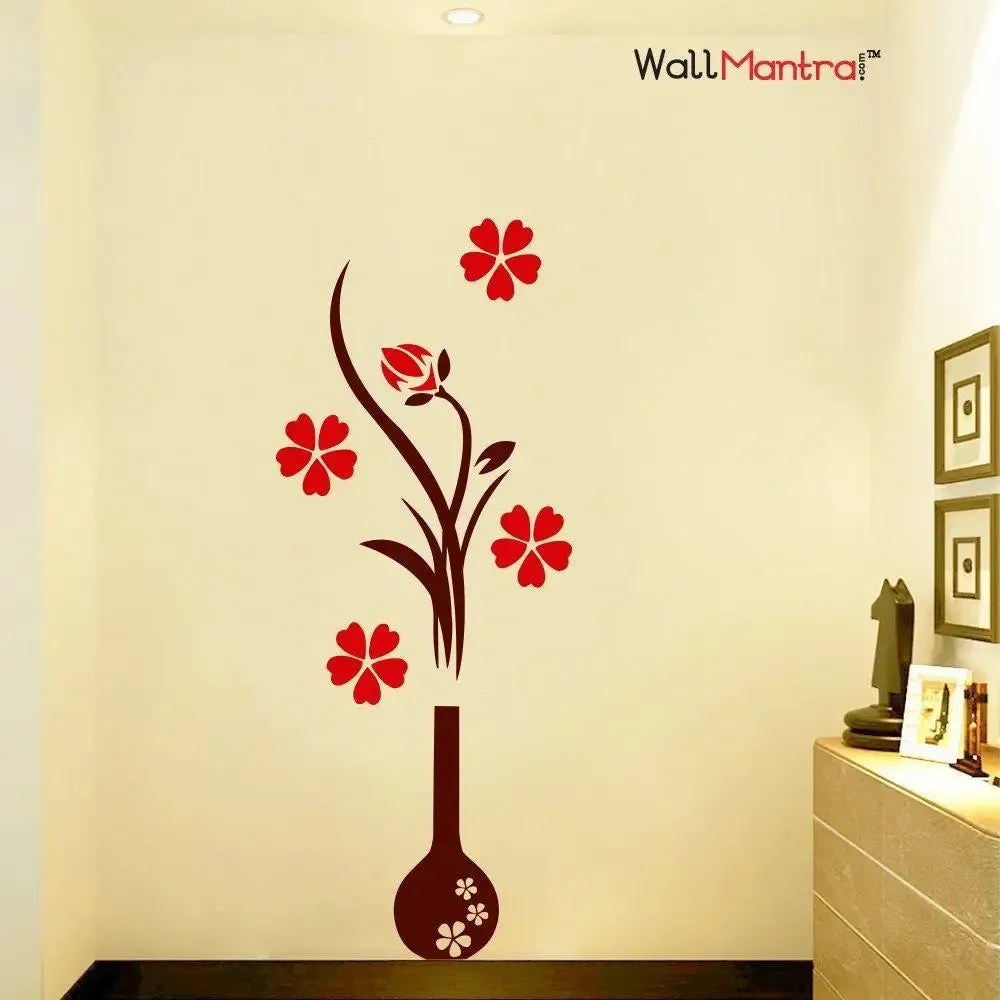 Beautiful Flower Pot Wall Sticker Premium Quality Vinyl