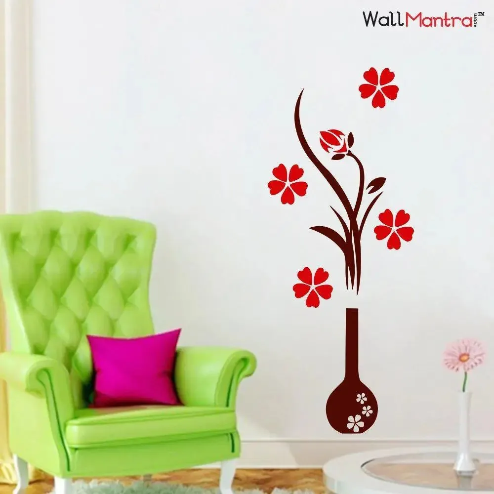 Beautiful Flower Pot Wall Sticker Premium Quality Vinyl