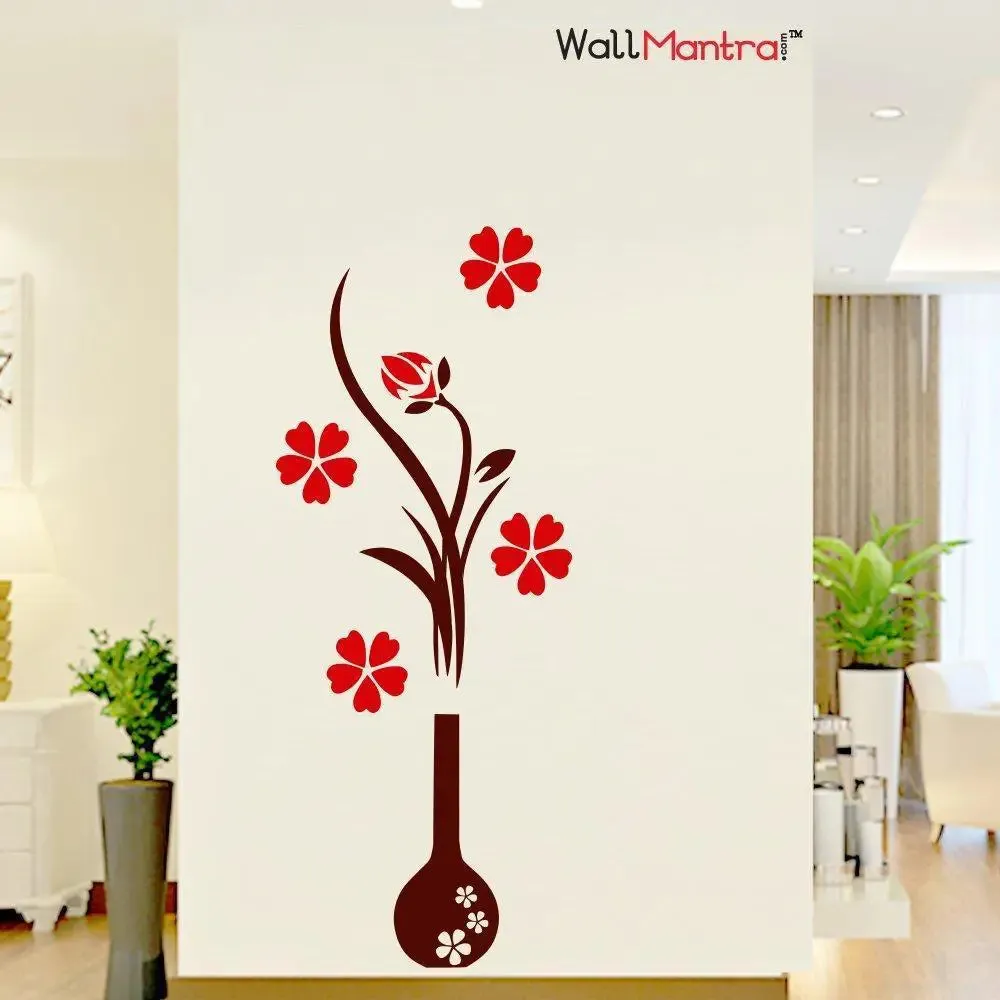 Beautiful Flower Pot Wall Sticker Premium Quality Vinyl