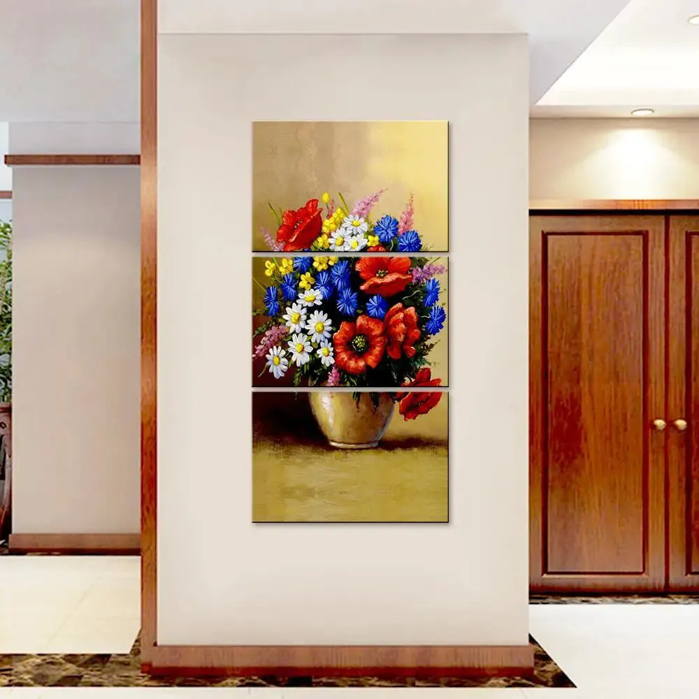 Beautiful Flower Wash Wall Painting Wooden Framed 3 Pieces Canvas Painting