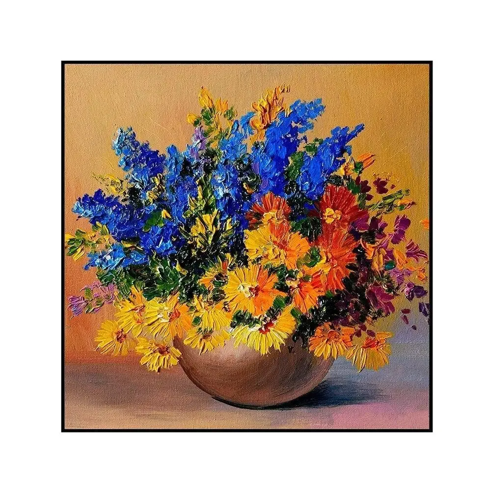 Beautiful Flowerpot Canvas Painting With Black Floating Frame Size: 57 cm (H) X 57 cm (W)