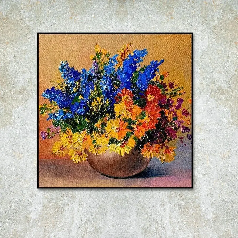 Beautiful Flowerpot Canvas Painting With Black Floating Frame Size: 57 cm (H) X 57 cm (W)
