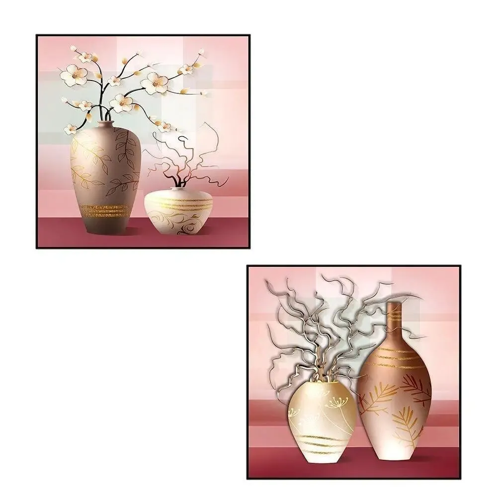 Beautiful Flowerpots Canvas Painting With Black Floating Frame Size: 30 cm (H) X 30 cm (W) Set of 2