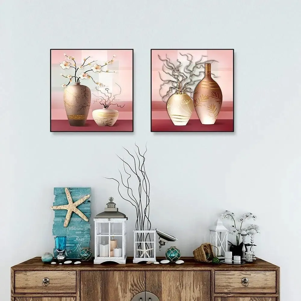 Beautiful Flowerpots Canvas Painting With Black Floating Frame Size: 30 cm (H) X 30 cm (W) Set of 2