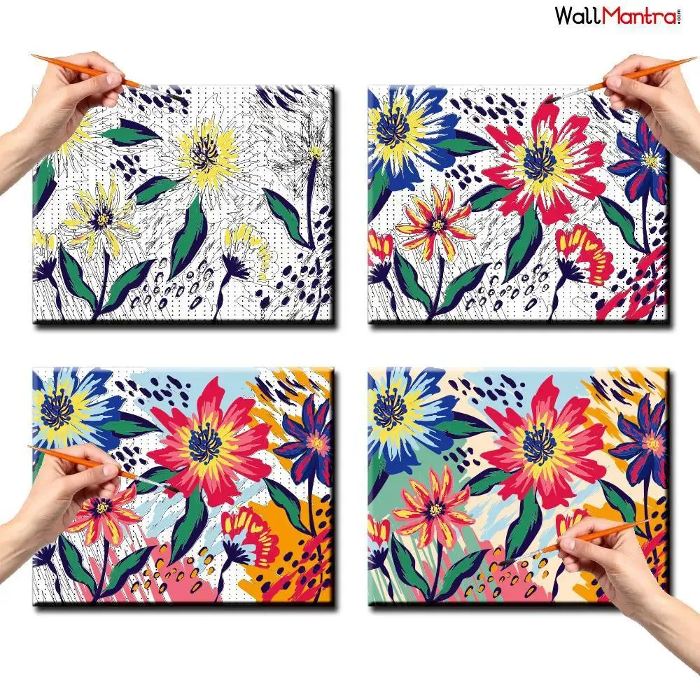Beautiful Flowers Colourful DIY(Do-It-Yourself)/ Paint by numbers canvas painting kit