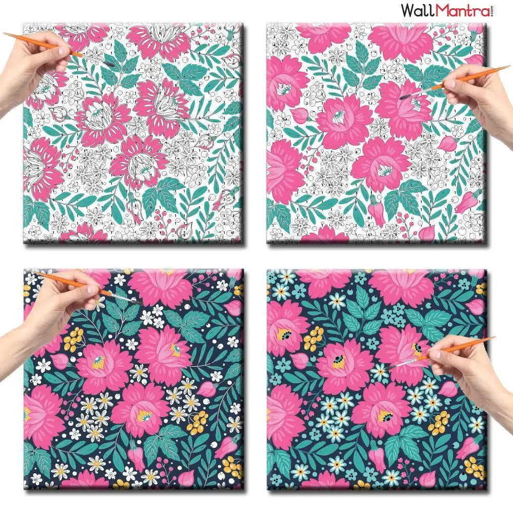 Beautiful Flowers Colourful DIY(Do-It-Yourself)/ Paint by numbers canvas painting kit