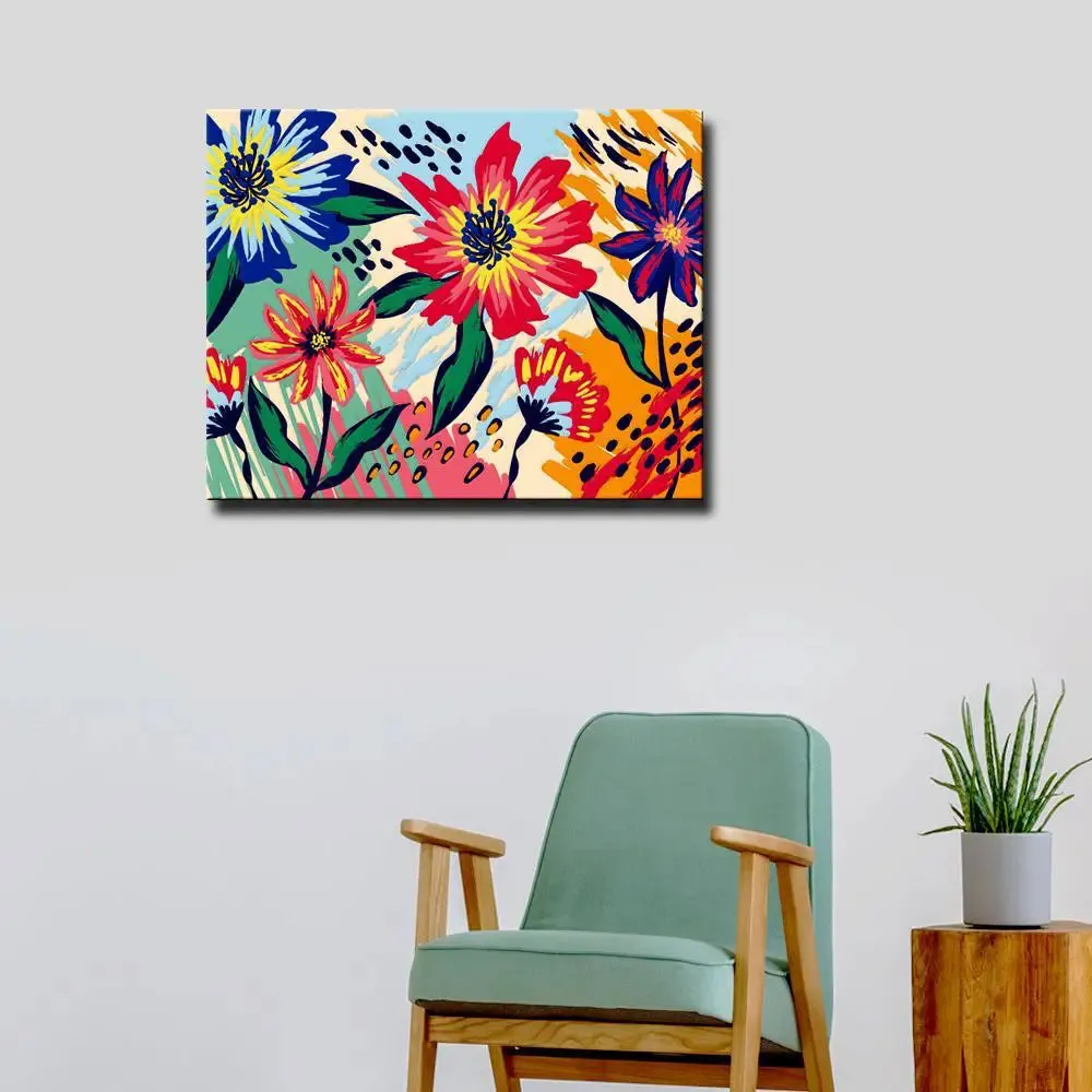 Beautiful Flowers Colourful DIY(Do-It-Yourself)/ Paint by numbers canvas painting kit
