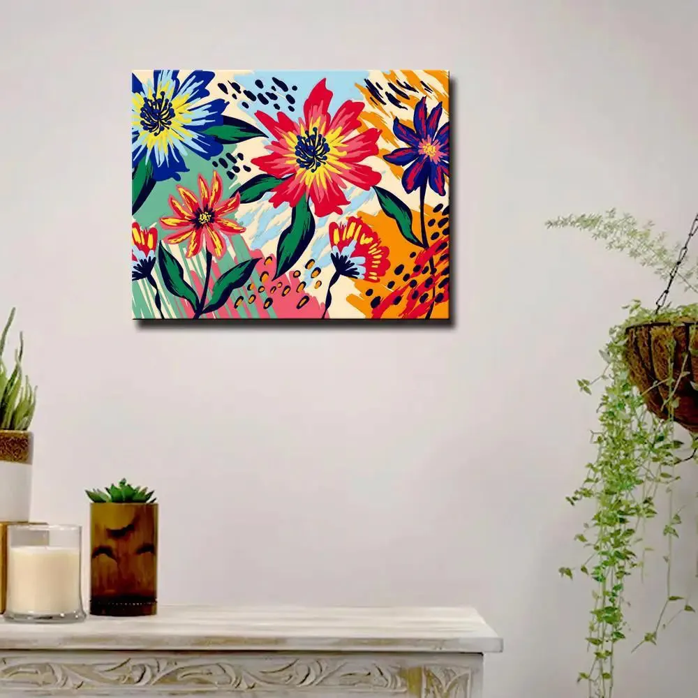 Beautiful Flowers Colourful DIY(Do-It-Yourself)/ Paint by numbers canvas painting kit