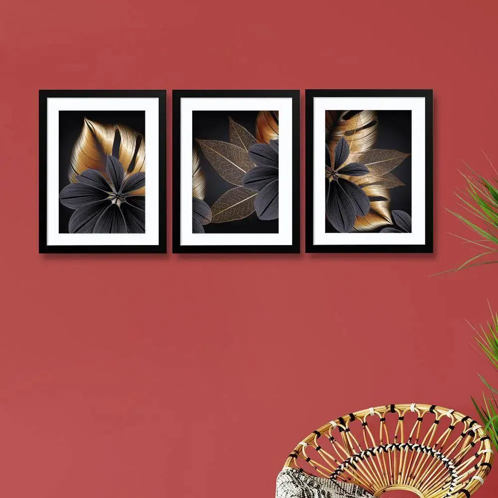 Beautiful Flowers Modern design  Set of  3 frames with Break Resistant Clear Acrylic Glass.