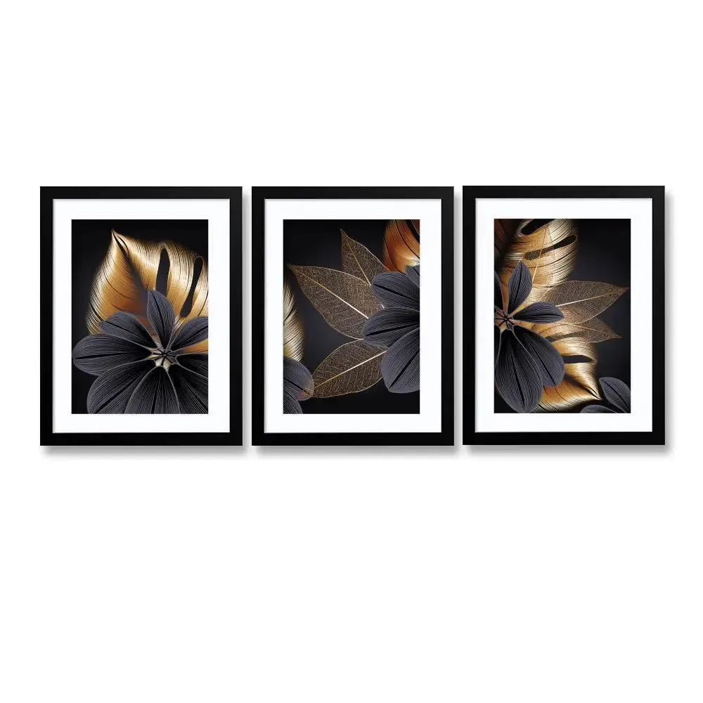 Beautiful Flowers Modern design  Set of  3 frames with Break Resistant Clear Acrylic Glass.