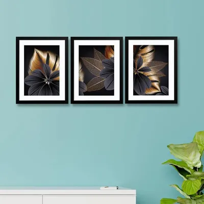 Beautiful Flowers Modern design  Set of  3 frames with Break Resistant Clear Acrylic Glass.