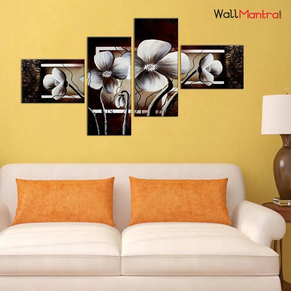 Beautiful Flowers Wall Painting in Multiple Framed Canvas
